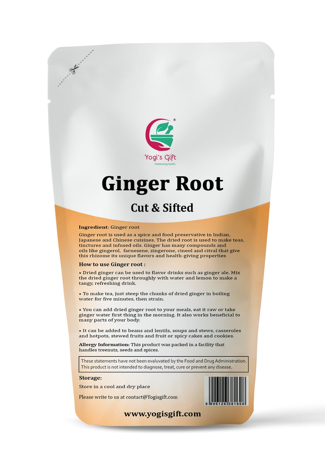 Dried Ginger Root 1 LB (16 Oz)| Cut and Sifted Dried Ginger Pieces | As Spicy as Fresh Ginger | Flavourful Indian Spice |100% Pure and Natural For Making Flavourful Ginger Tea | By Yogi's Gift®