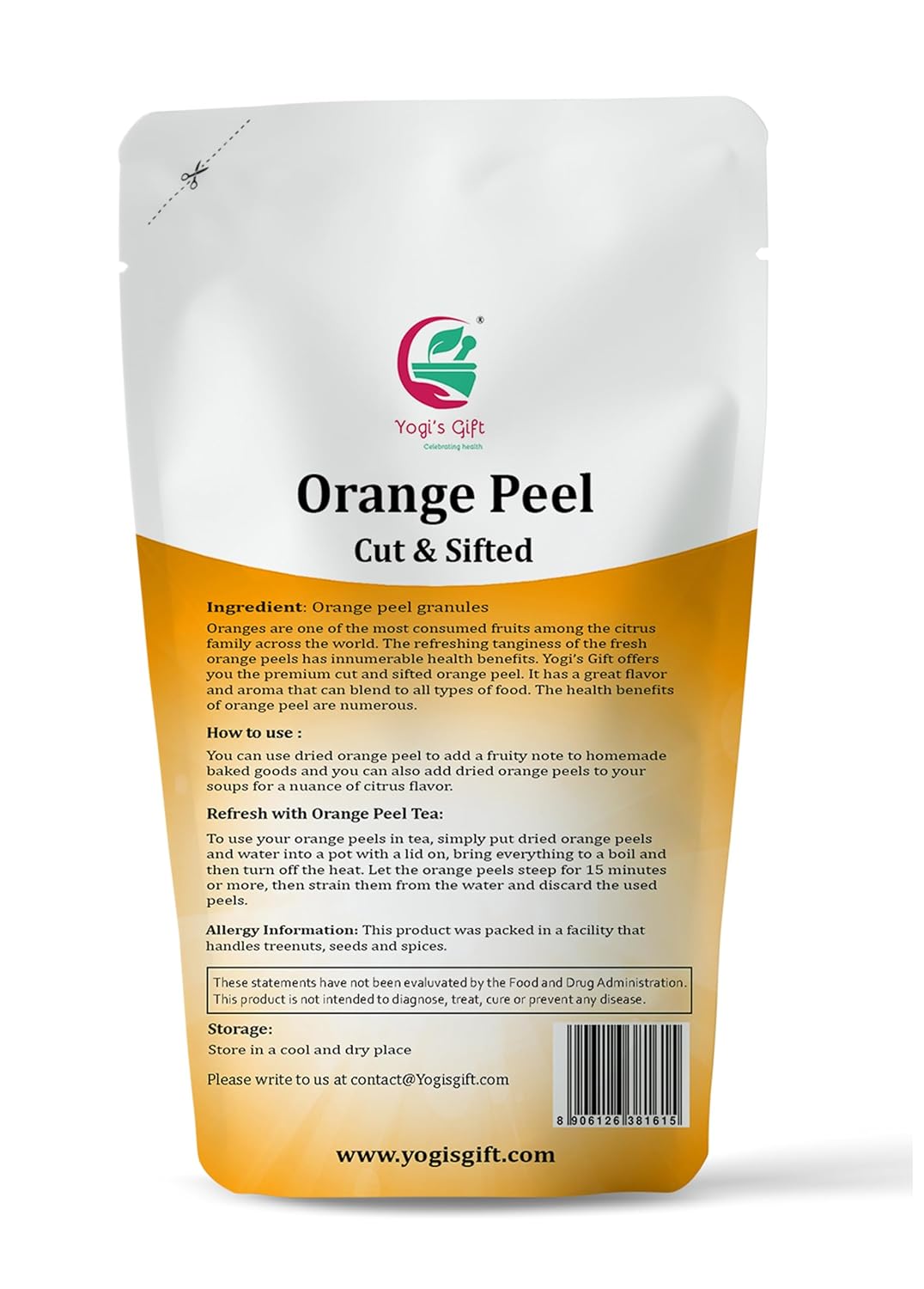 Dried Orange Peel 4 oz | Rich Citrus Aroma and Flavour | Small Granules | Perfect for Tea, Cookies, Rye breads, Seasoning & more | by Yogi's Gift®